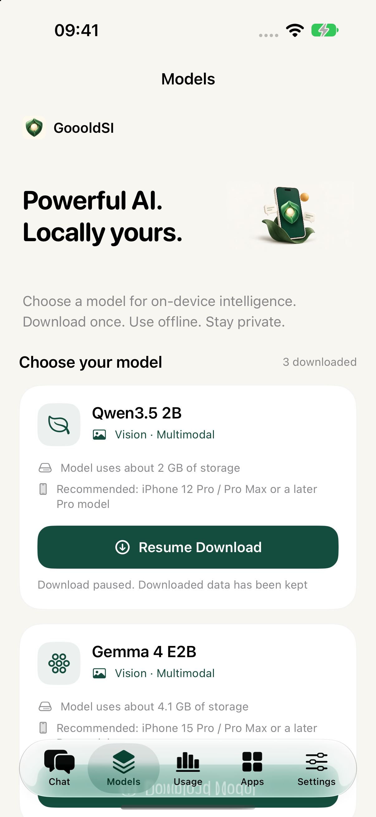 Model selection and downloads